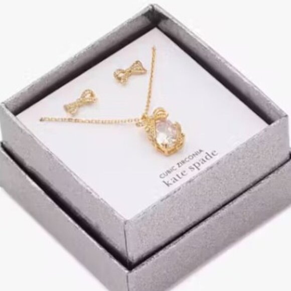 Kate Spade Pave Present Pendant & Studs Boxed Set NIB Sophisticated Style NWT - Picture 2 of 15
